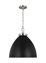 Wellfleet Large Dome Pendant in Midnight Black and Polished Nickel