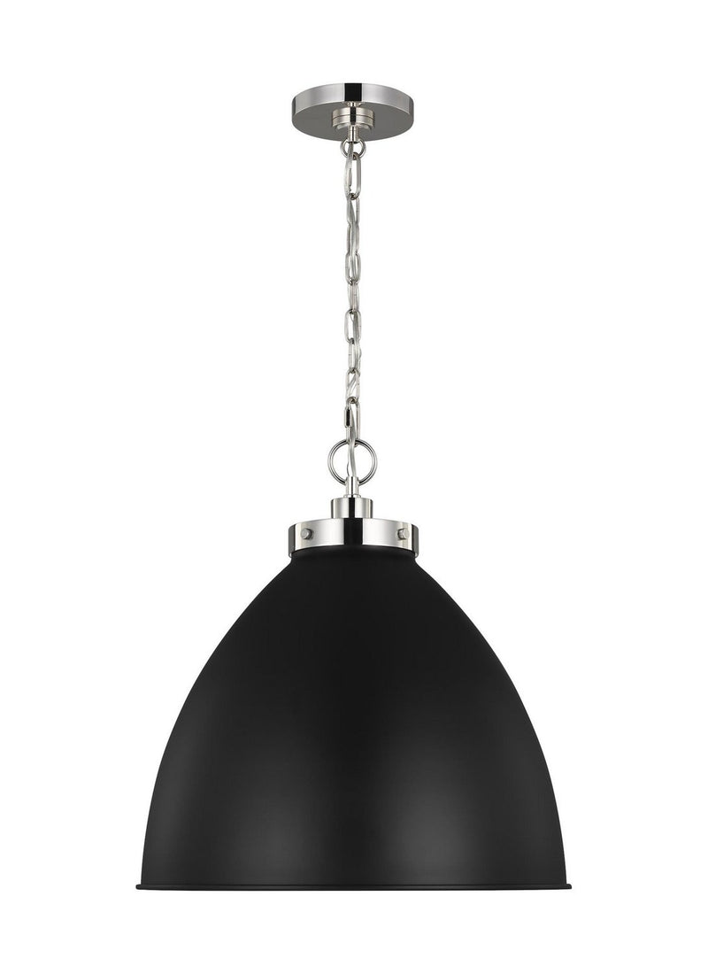 Wellfleet Large Dome Pendant in Midnight Black and Polished Nickel
