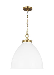 Wellfleet Large Dome Pendant in Matte White and Burnished Brass