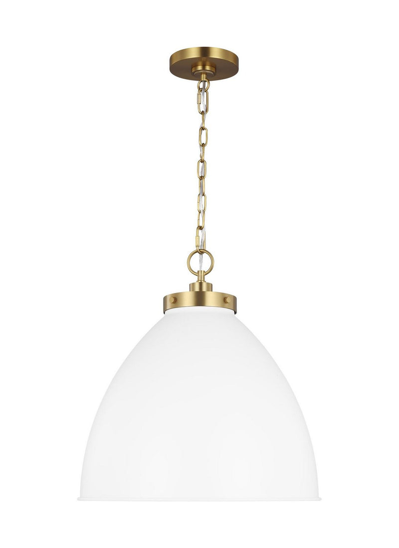 Wellfleet Large Dome Pendant in Matte White and Burnished Brass