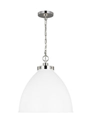 Wellfleet Large Dome Pendant in Matte White and Polished Nickel