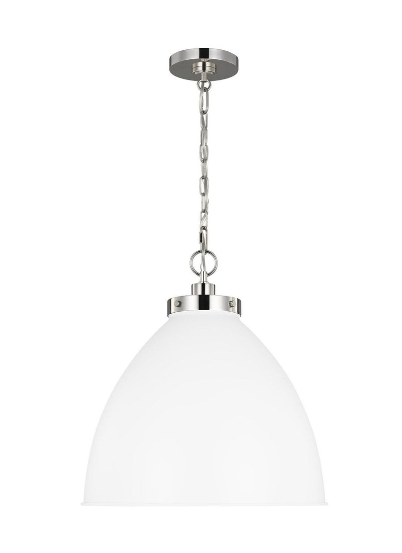 Wellfleet Large Dome Pendant in Matte White and Polished Nickel