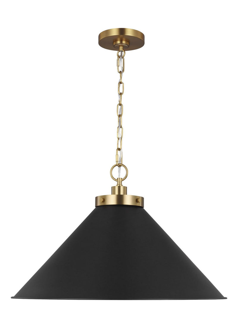 Wellfleet Wide Cone Pendant in Midnight Black and Burnished Brass