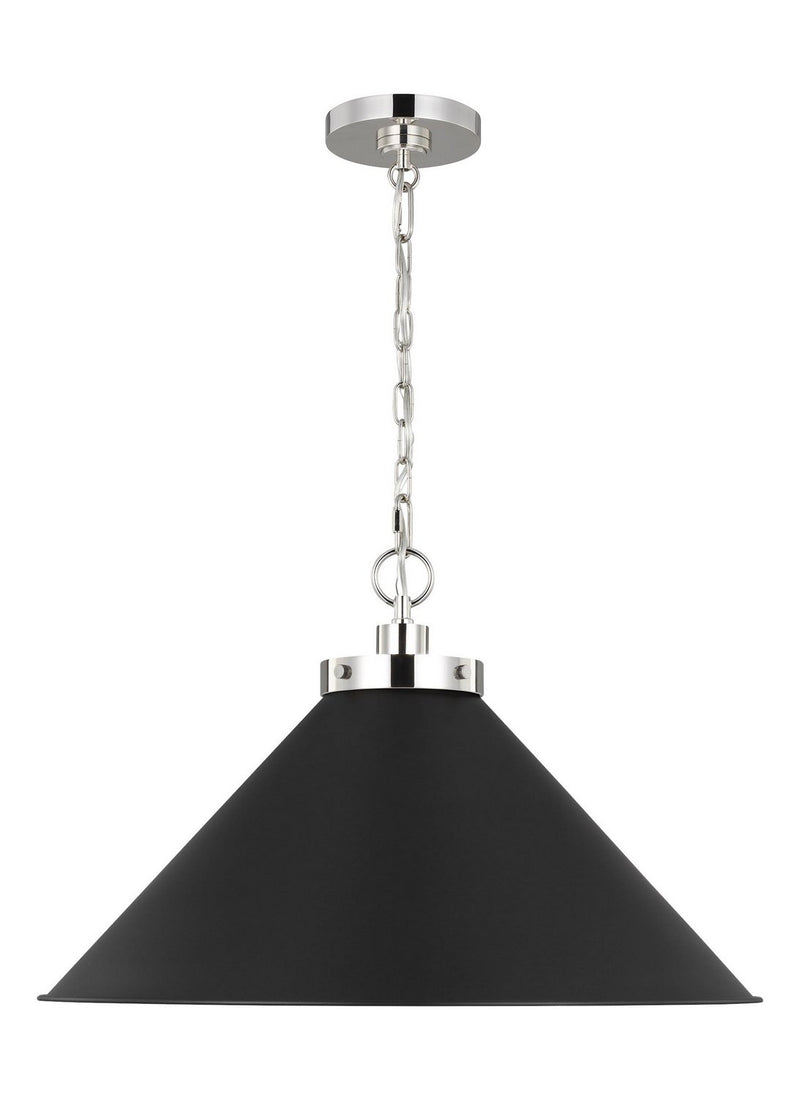 Wellfleet Wide Cone Pendant in Midnight Black and Polished Nickel
