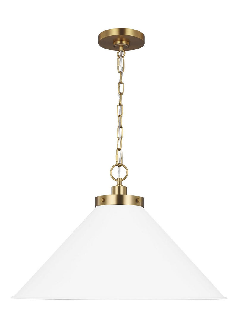 Wellfleet Wide Cone Pendant in Matte White and Burnished Brass