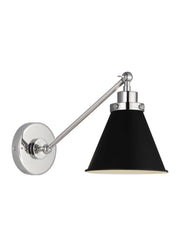 Wellfleet One-Arm Cone Wall Sconce in Midnight Black and Polished Nickel