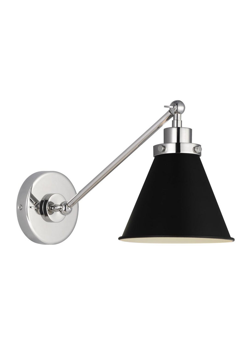 Wellfleet One-Arm Cone Wall Sconce in Midnight Black and Polished Nickel