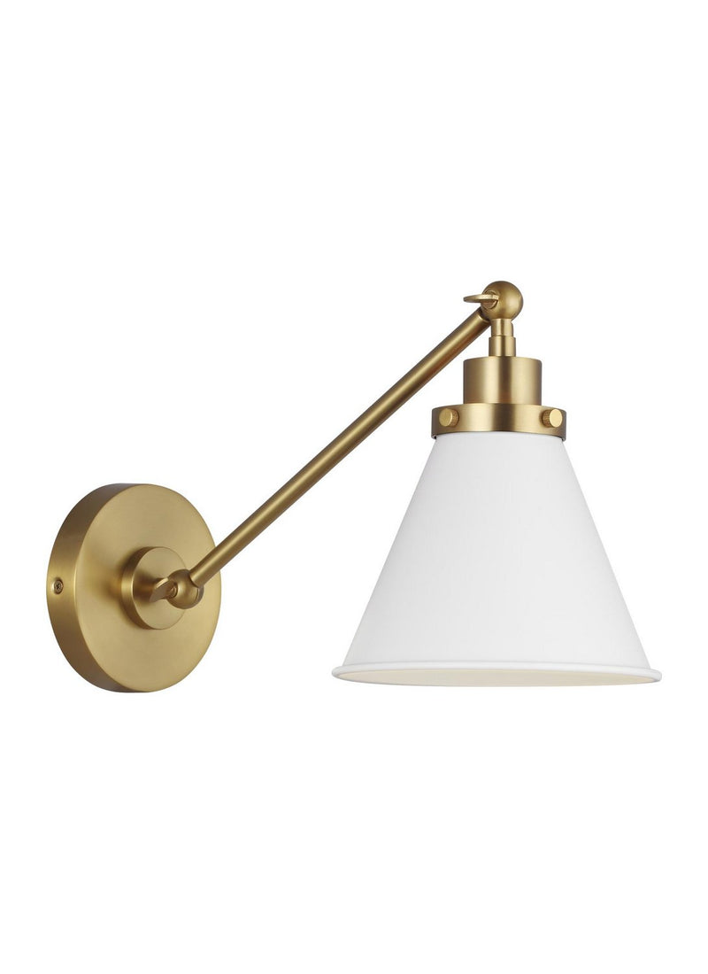 Wellfleet One-Arm Cone Wall Sconce in Matte White and Burnished Brass