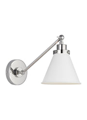 Wellfleet One-Arm Cone Wall Sconce in Matte White and Polished Nickel