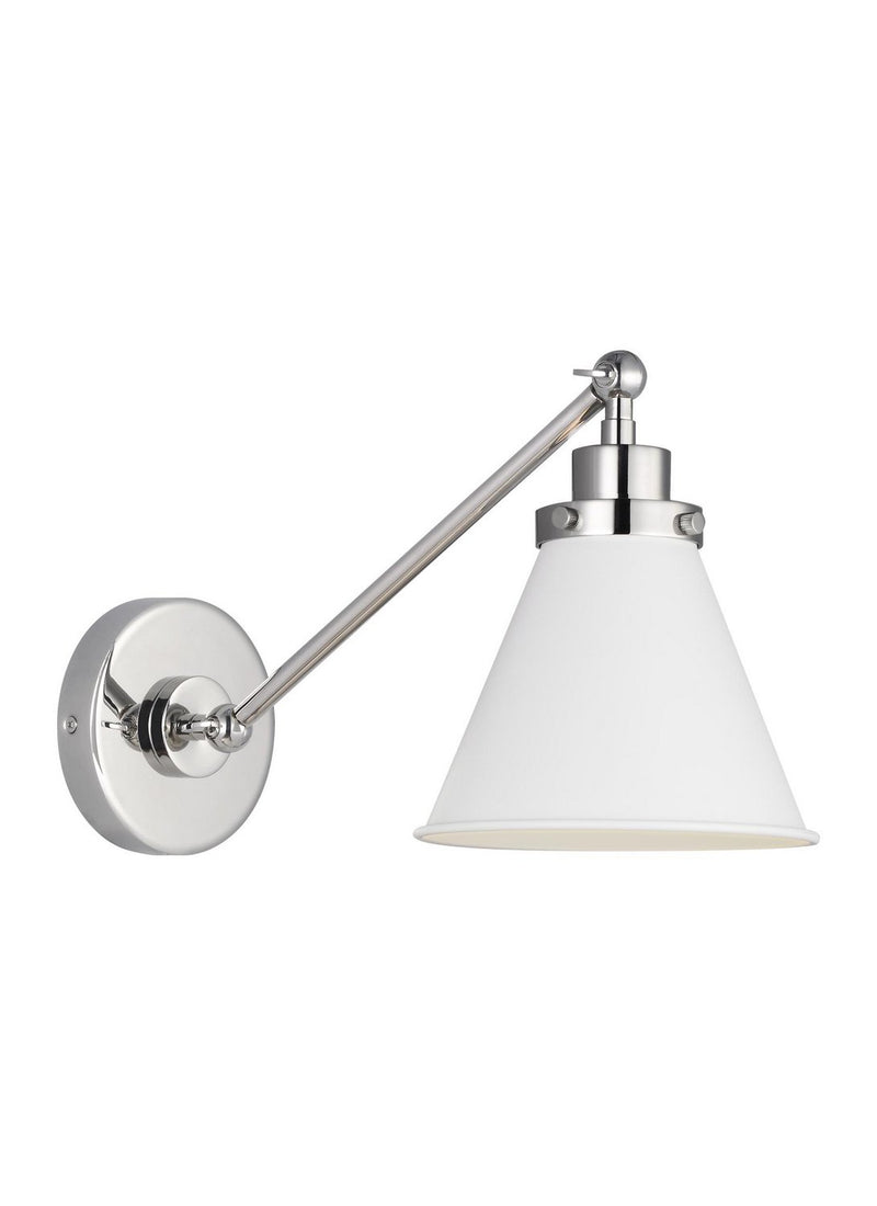 Wellfleet One-Arm Cone Wall Sconce in Matte White and Polished Nickel