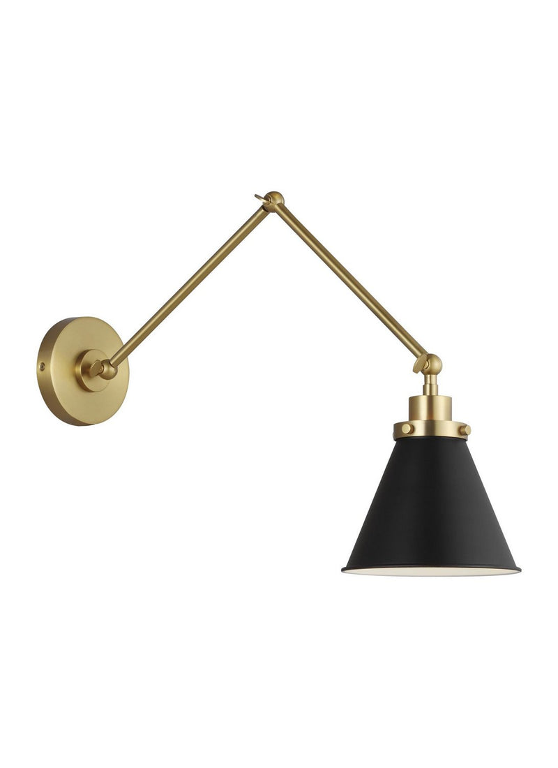 Wellfleet Two-Arm Cone Swing Arm Wall Lamp in Midnight Black and Burnished Brass