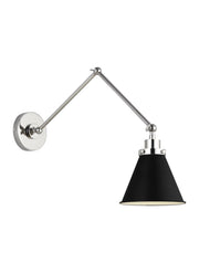Wellfleet Two-Arm Cone Swing Arm Wall Lamp in Midnight Black and Polished Nickel