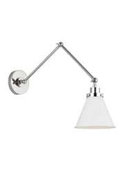 Wellfleet Two-Arm Cone Swing Arm Wall Lamp in Matte White and Polished Nickel