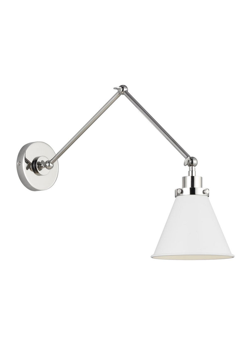 Wellfleet Two-Arm Cone Swing Arm Wall Lamp in Matte White and Polished Nickel