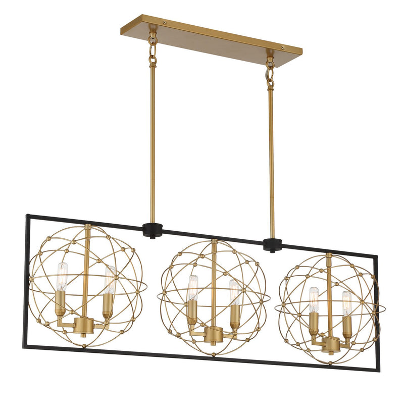Titans Trace 6-Light Linear Pendant in Sand Coal w/Painted Honey Gold