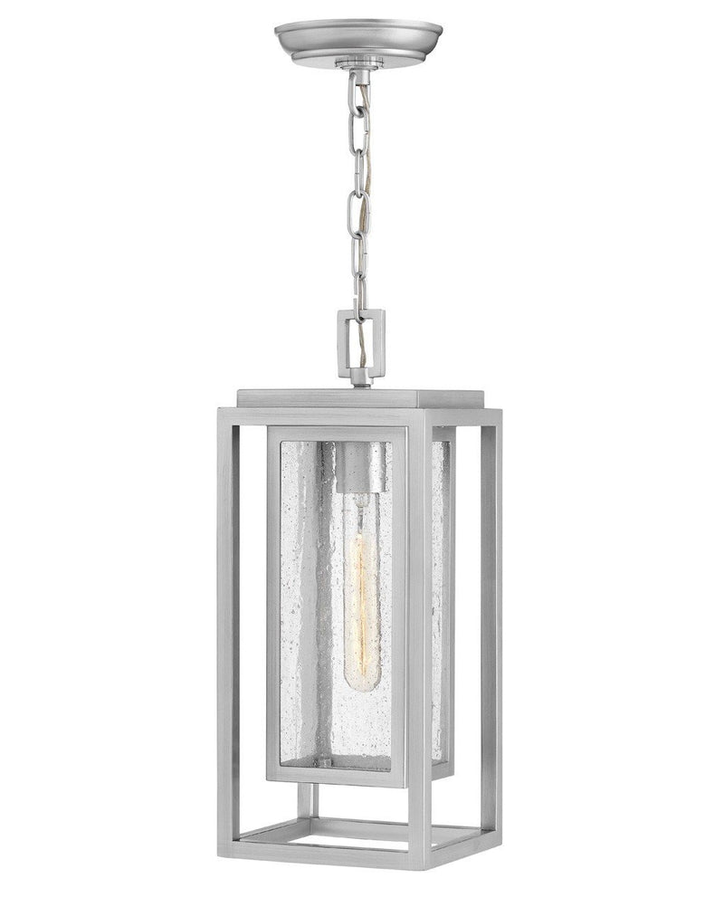 Republic Medium Outdoor Hanging Lantern in Satin Nickel