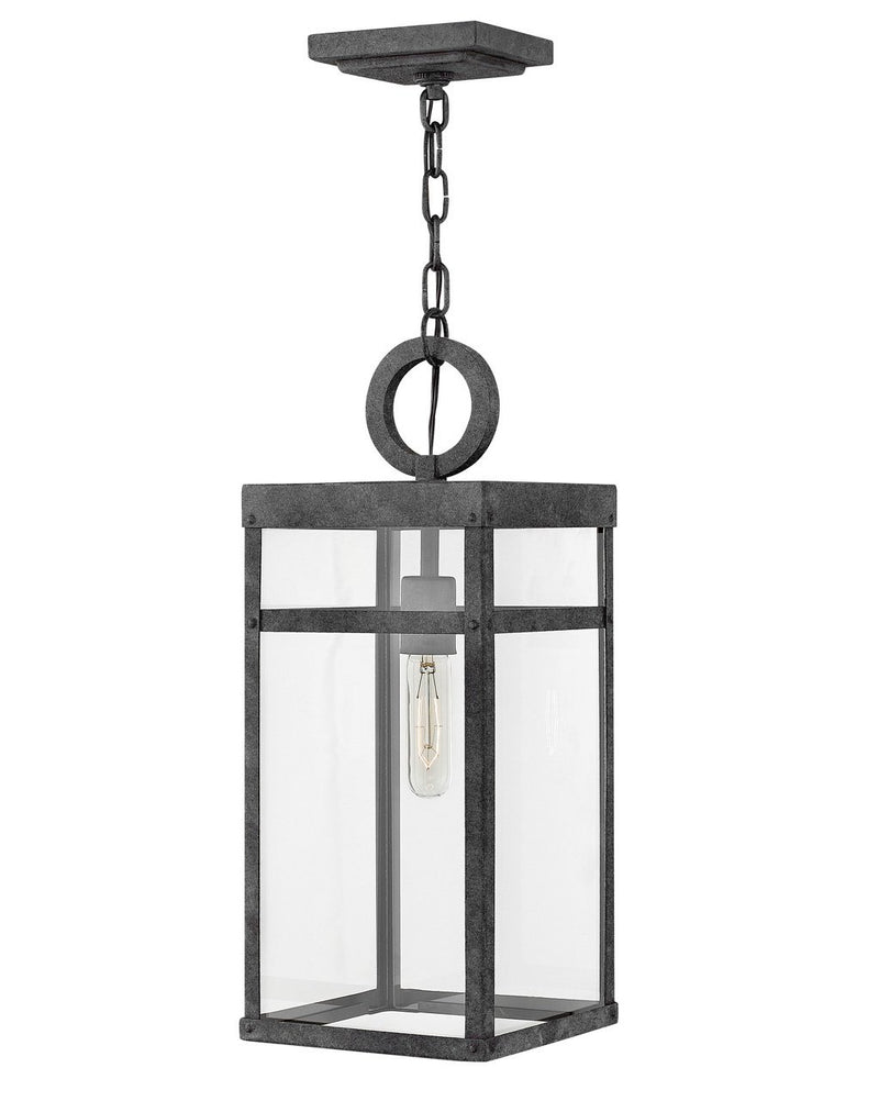 Porter Outdoor Hanging Lantern in Aged Zinc
