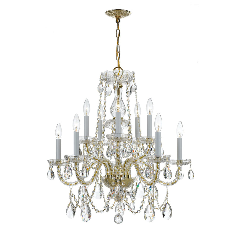 Traditional Crystal 10 Light 26" Chandelier in Polished Brass