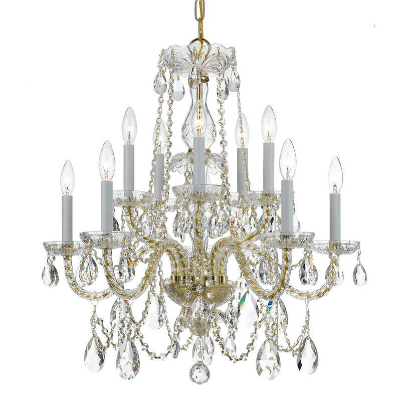 Traditional Crystal 10 Light 26" Chandelier in Polished Brass