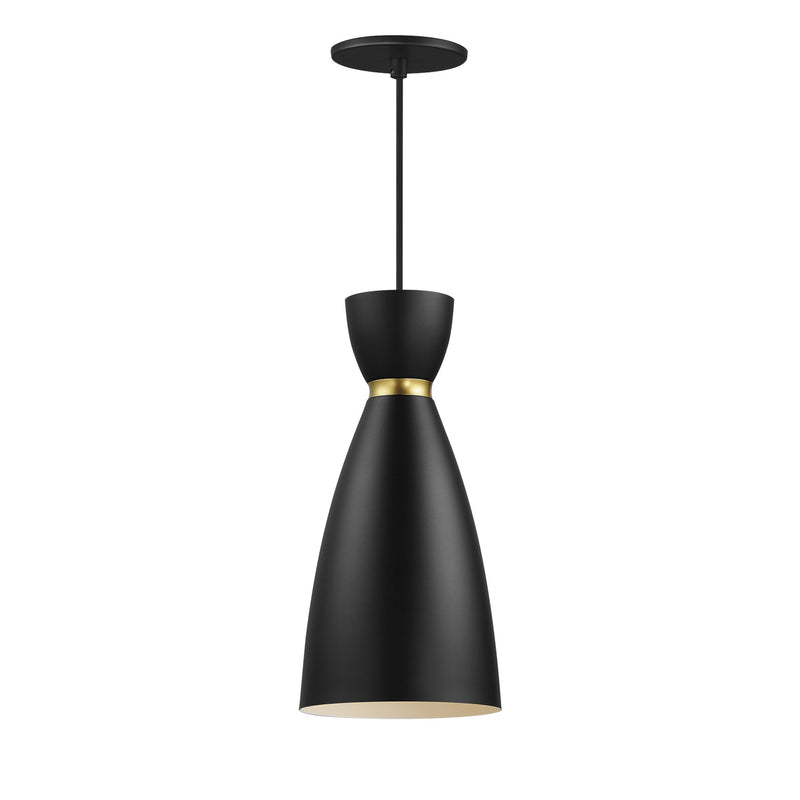 Carillon 1 Light Elongated Mini Pendant in Black / Satin Brass
