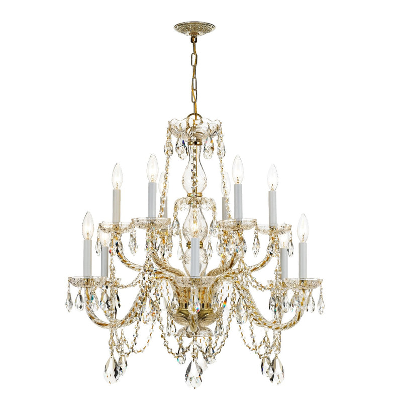 Traditional Crystal 12 Light 31" Chandelier in Polished Brass