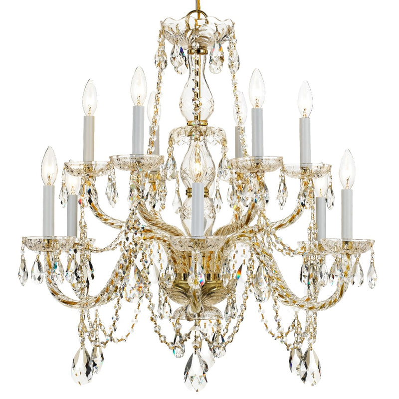 Traditional Crystal 12 Light 31" Chandelier in Polished Brass