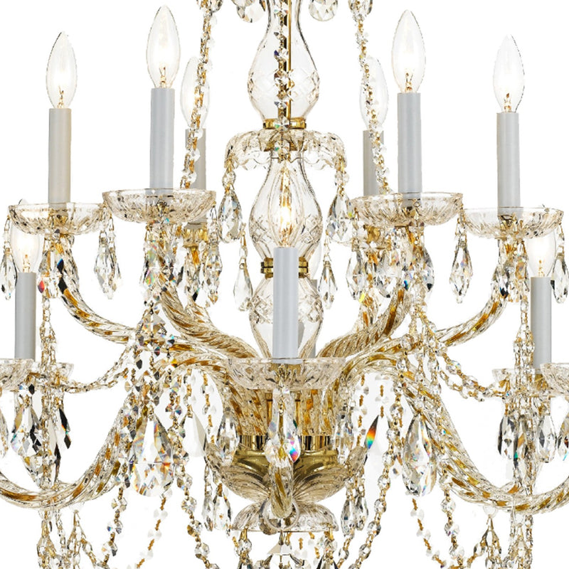 Traditional Crystal 12 Light 31" Chandelier in Polished Brass