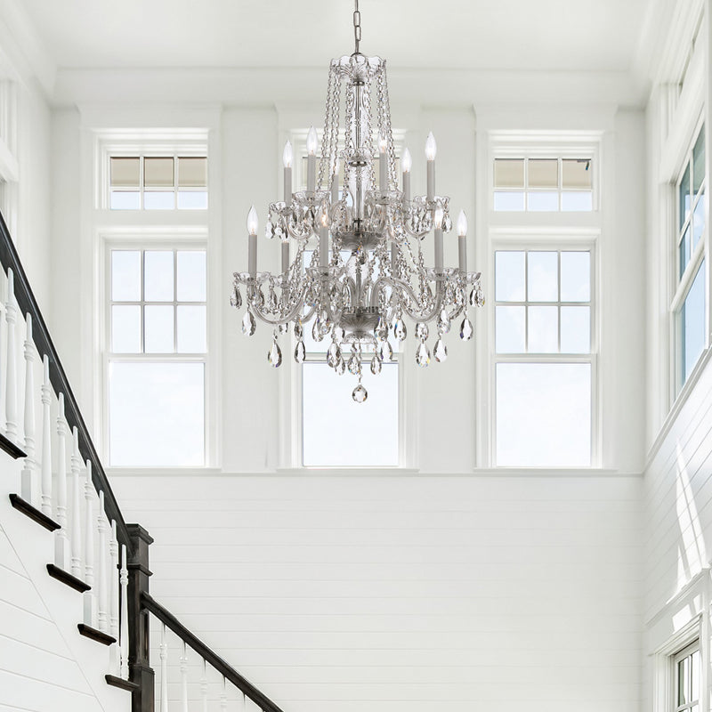Traditional Crystal 12 Light 26.5" Chandelier in Polished Chrome in a room setting