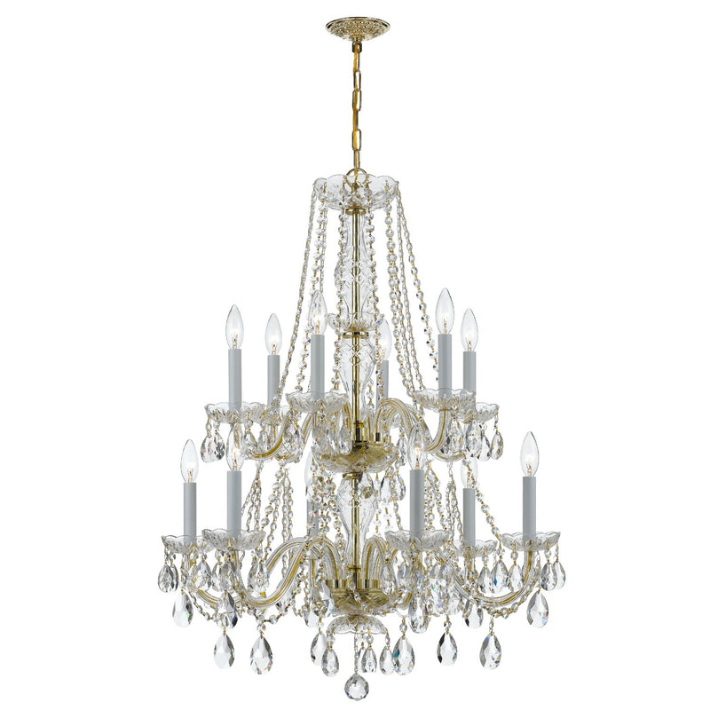Traditional Crystal 12 Light 26.5" Chandelier in Polished Brass