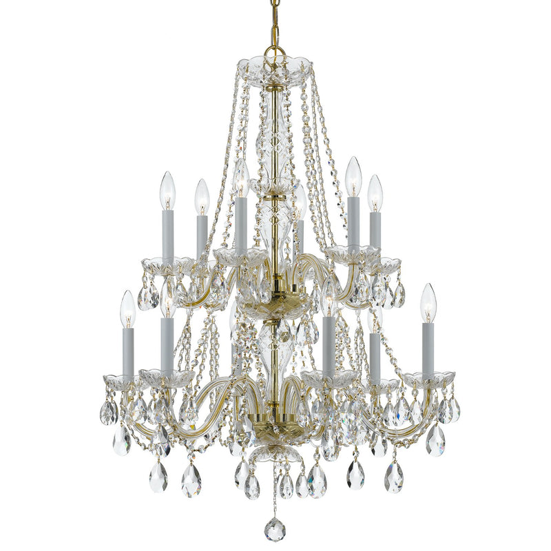 Traditional Crystal 12 Light 26.5" Chandelier in Polished Brass