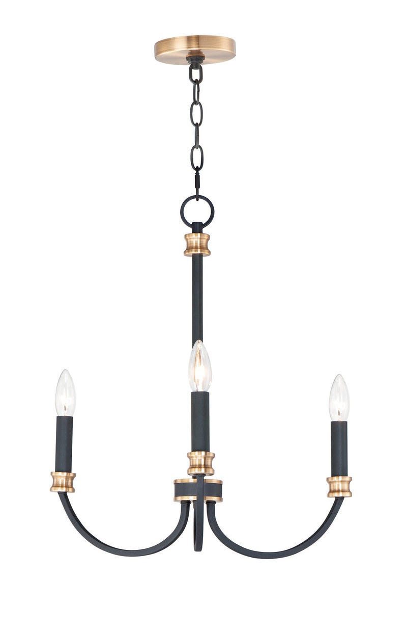 Charlton 3 Light Chandelier in Black / Antique Brass