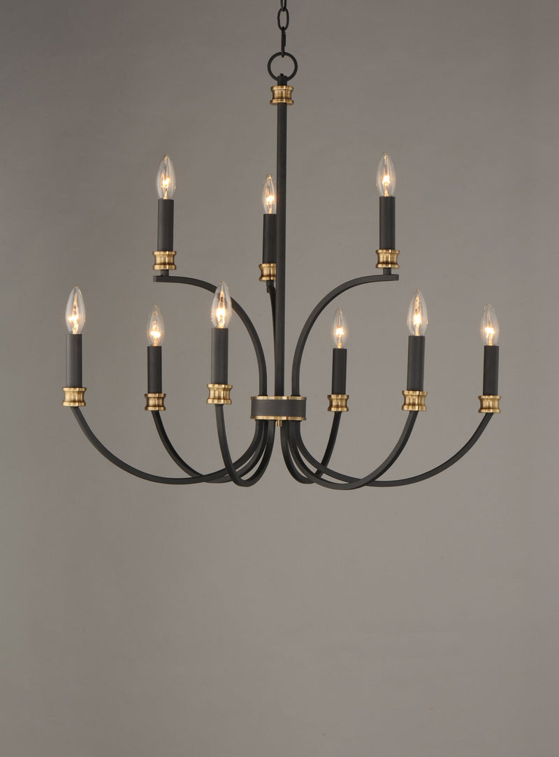 Charlton 9 Light Chandelier in Black / Antique Brass