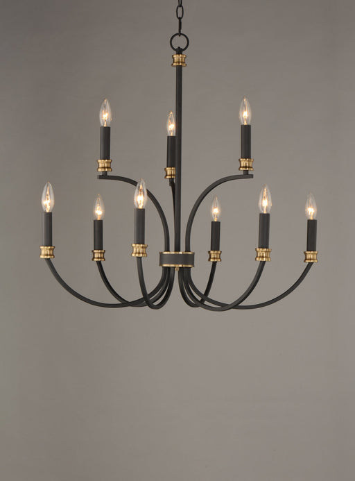 Charlton 9 Light Chandelier in Black / Antique Brass
