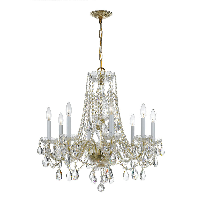 Traditional Crystal 8 Light 26" Chandelier in Polished Brass