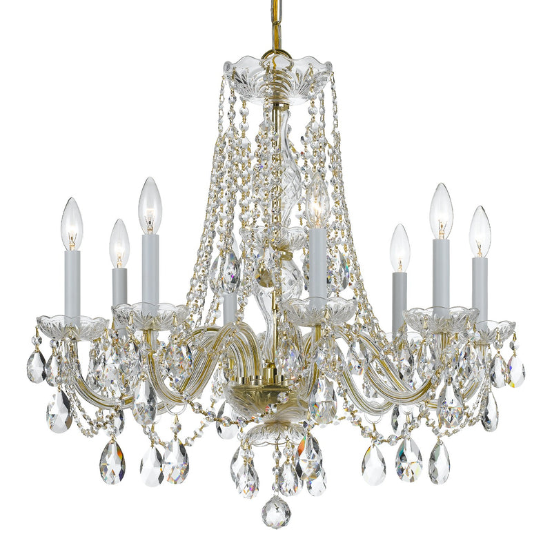 Traditional Crystal 8 Light 26" Chandelier in Polished Brass