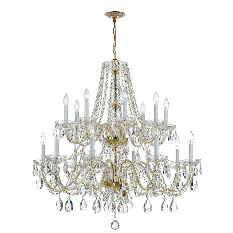 Traditional Crystal 16 Light 37" Chandelier in Polished Brass