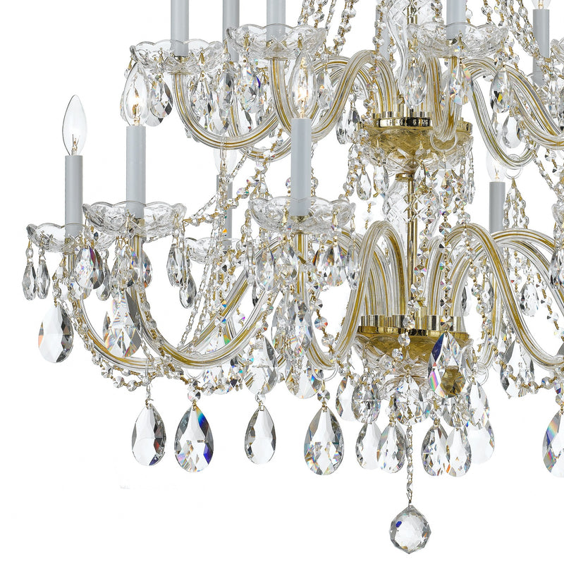 Traditional Crystal 16 Light 37" Chandelier in Polished Brass