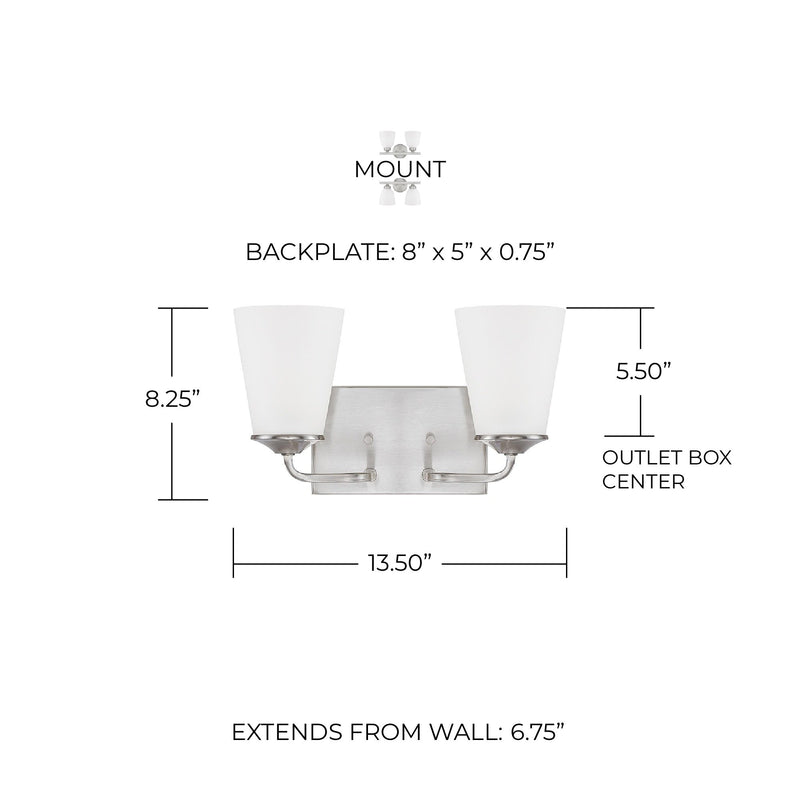 Braylon 2-Light Bath Vanity Light in Brushed Nickel