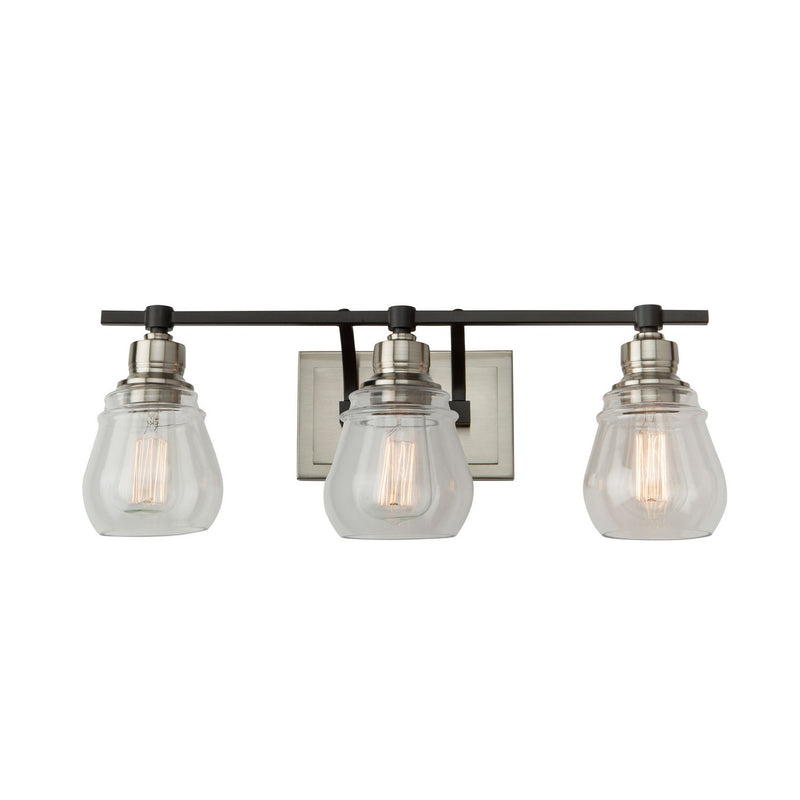Nelson 3-Light Bath Vanity Light in Black and Brushed Nickel