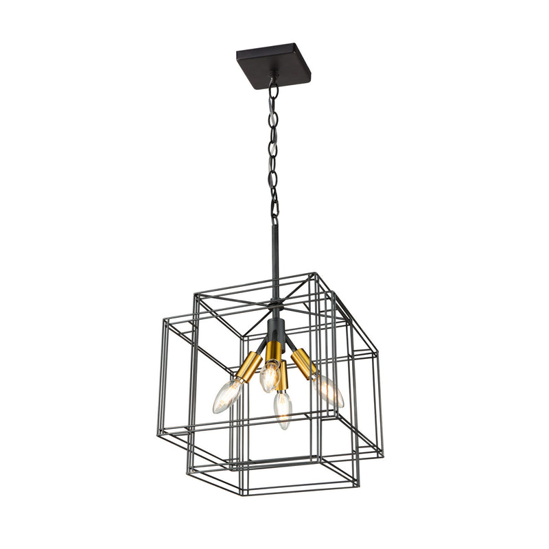 Artisan Four Light Pendant in Black and Brushed Brass