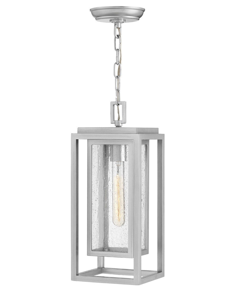 Republic Medium Outdoor Hanging Lantern in Satin Nickel
