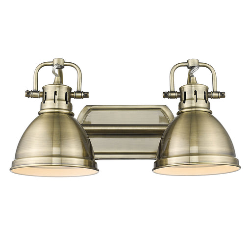 Duncan 2-Light Bath Vanity in Aged Brass with Aged Brass Shades
