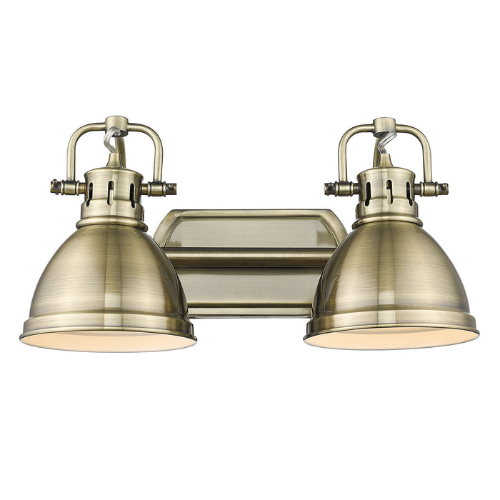Duncan 2-Light Bath Vanity in Aged Brass with Aged Brass Shades