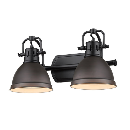 Duncan 2-Light Bath Vanity in Matte Black with Rubbed Bronze Shades