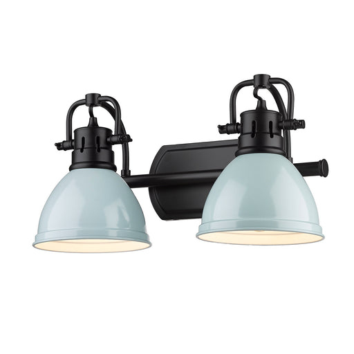 Duncan 2-Light Bath Vanity in Matte Black with Seafoam Shades