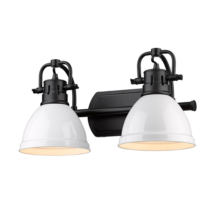 Duncan 2-Light Bath Vanity in Matte Black with White Shades