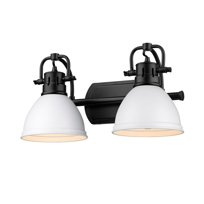 Duncan 2-Light Bath Vanity in Matte Black with Matte White Shades