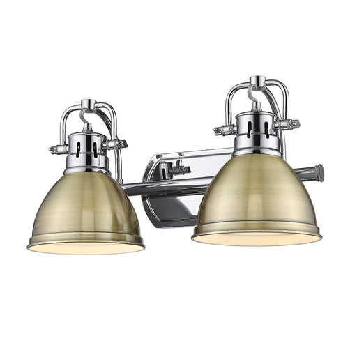 Duncan 2-Light Bath Vanity in Chrome with Aged Brass Shades