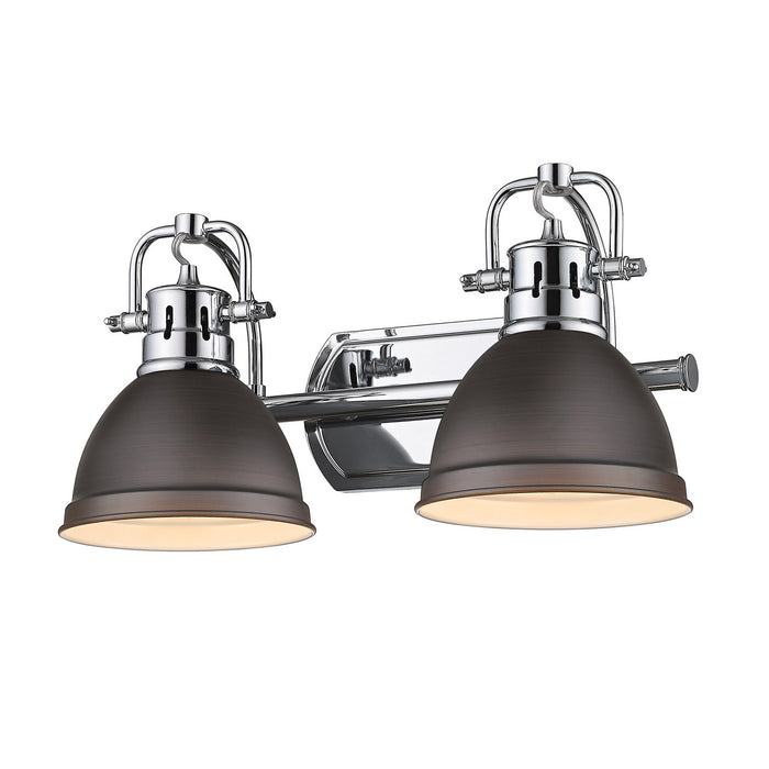 Duncan 2-Light Bath Vanity in Chrome with Rubbed Bronze Shades