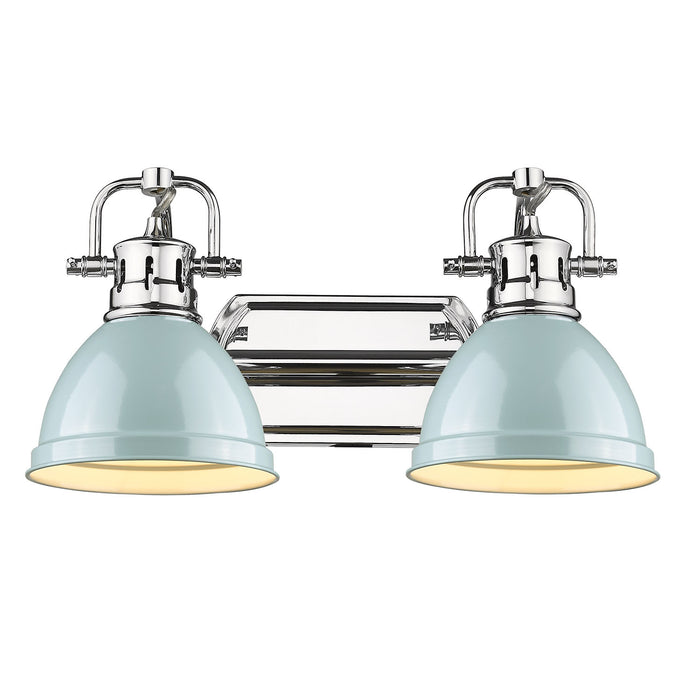 Duncan 2-Light Bath Vanity in Chrome with Seafoam Shades